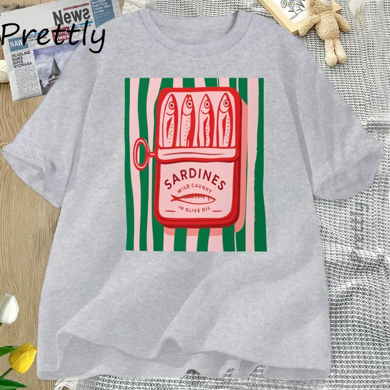 Sardines T-shirt Trend Italy Lovers T Shirt Woman Man Cotton Short Sleeve Harajuku Tshirt Causal Round Neck Womens Clothing
