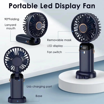 5000mAh Handheld Mini Fan Wireless USB Rechargeable Portable Digital Display Phone Holder Fan 5 Speed Foldable Neck Hanging Fans
