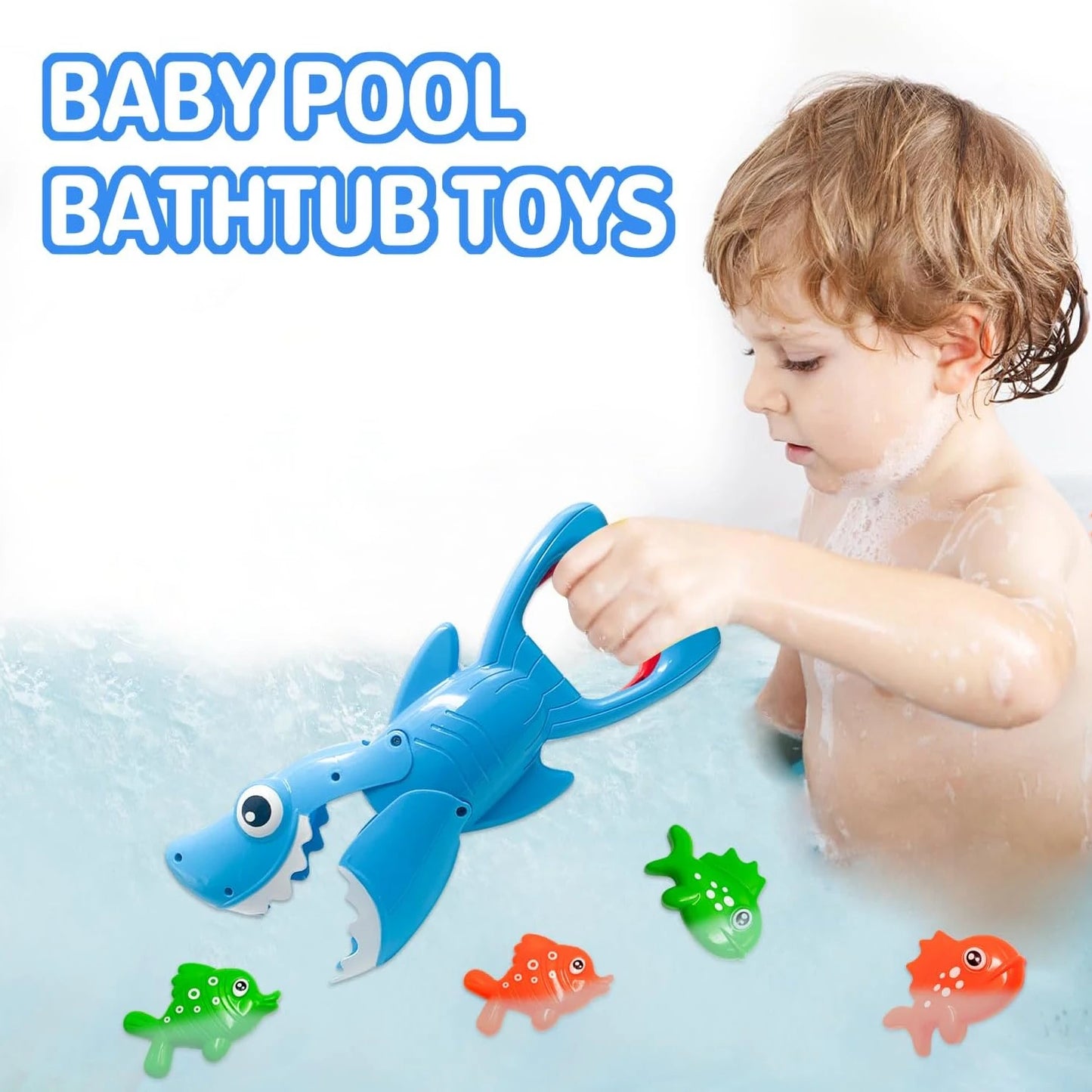 Shark Grabber Bath Toys with Teeth Biting Action Include 4 Toy Fish, Swim Toys Pool Bathtub for Kids Boys Girls Toddlers,gift