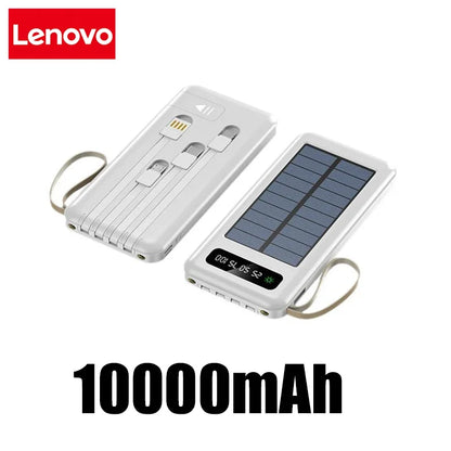 Lenovo Solar Power Bank 50000mAh Large Capacity Mobile Power Fast Charging Battery Dual USB 4 Cables For iPhone Samsung
