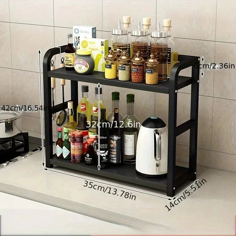 Space Saving Countertop Organizer 2-Tier Rustproof Metal Rack Kitchen Storage Holder for Coffee Mugs Condiments 1pc