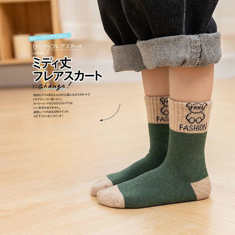 5 Pairs /bag Winter Children Socks Warm Autumn And Winter Plush Thicken Toddler Boys Girls Cotton Middle Tube Sock For 2-14 Year