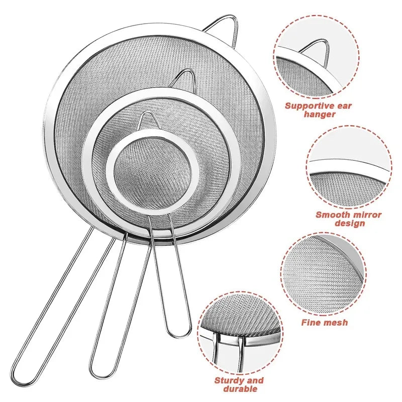 Stainless Steel Sieve - Fine Mesh Strainer & Durable Wire Mesh Filter for Kitchen