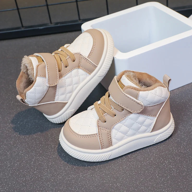 Fleece Lined Sports Shoes – Warm Kids Winter Sneakers with EVA Outsole