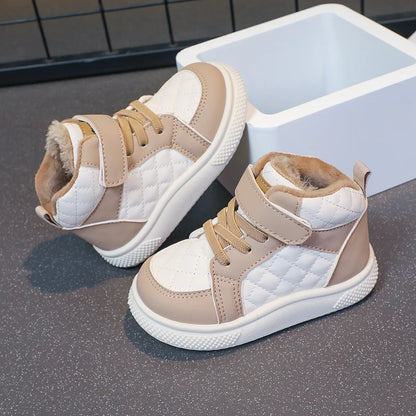 Fleece Lined Sports Shoes – Warm Kids Winter Sneakers with EVA Outsole