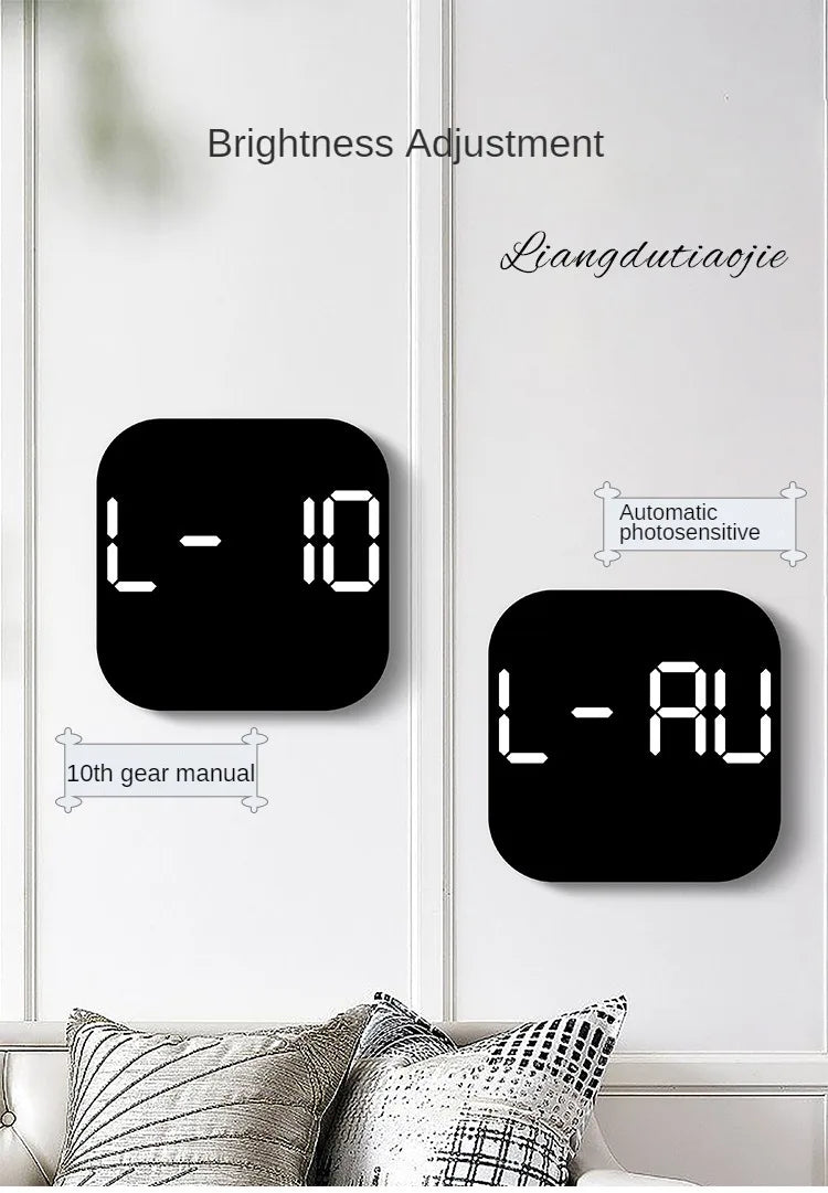 Digital Wall Clock with Temperature and Date - LED Alarm Clock 1224H Remote Control