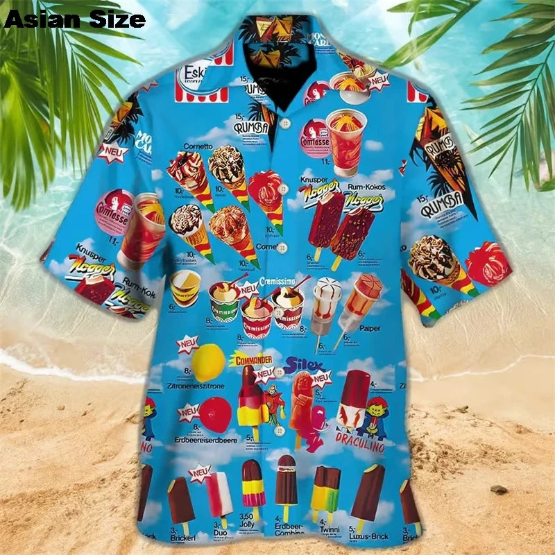 2025 Hawaiian Shirt For Men Summer Cold Ice Cream Short Sleeve Shirt Tops Casual Popsicle Blouses Icecream Female Button Clothes
