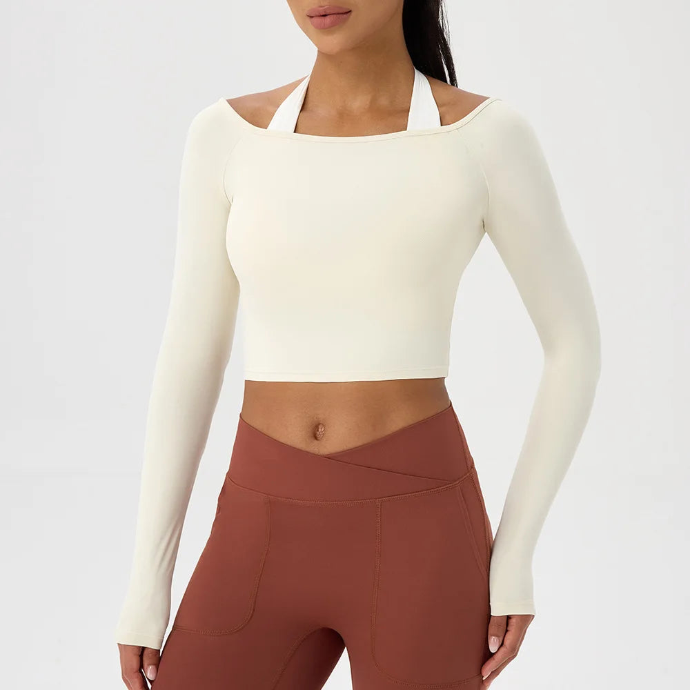 Women's Yoga Shirt - Long Sleeve One Shoulder Tight Fit Workout Top | Quick Drying