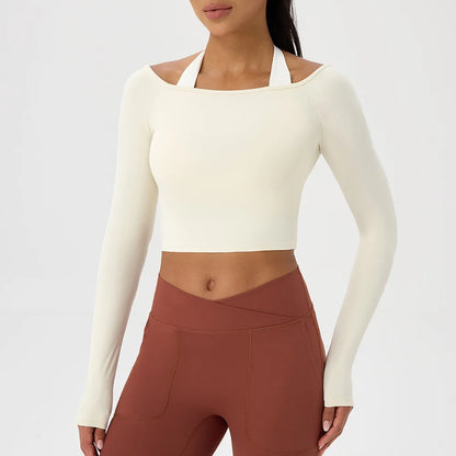 Women's Yoga Shirt - Long Sleeve One Shoulder Tight Fit Workout Top | Quick Drying