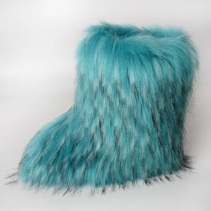 Women's Winter Snow Boots Outdoor Luxury Furry Faux Fox Fur Boots Woman Plush Warm Platform Shoes New Fashion Bottes Big Size 46