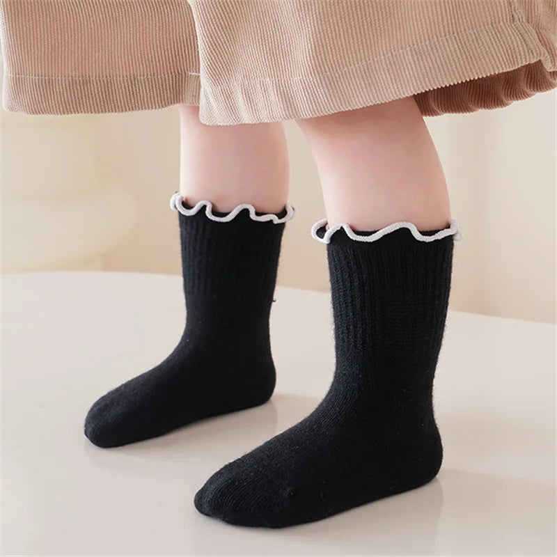 Lawadka Children's Girls Socks Cotton Dot Solid Kids Girl Sock Fashion Princess Baby Socks For Girls   Autumn Winter 0-12Years