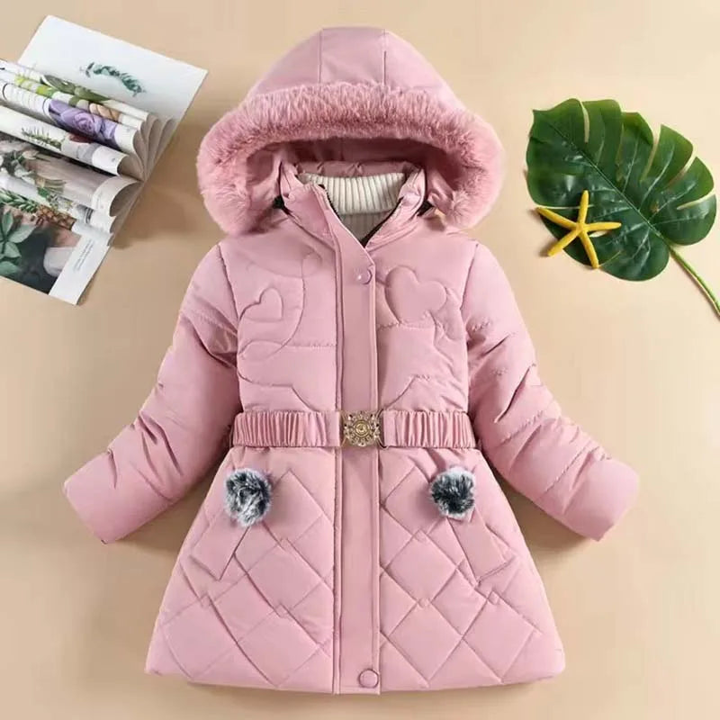 Girls Winter Jacket - Warm Hooded Cotton Polyester Coat | Windproof Kids Outerwear