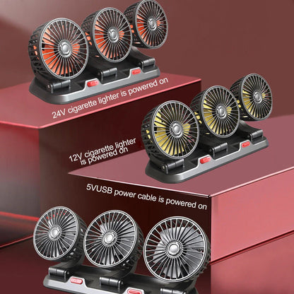 12V Automotive Fan Car Fan 24V 360° Adjustable 3-Head Air Fan Low Noise Multifunctional Temporary Parking Fan for Auto Vehicles