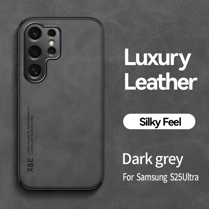 Luxury Leather Ultra Thin Phone Case For Samsung Galaxy S26 S25 S24 S23 S22 S21 Ultra Plus Silky Feel Soft Cover For Car Holder