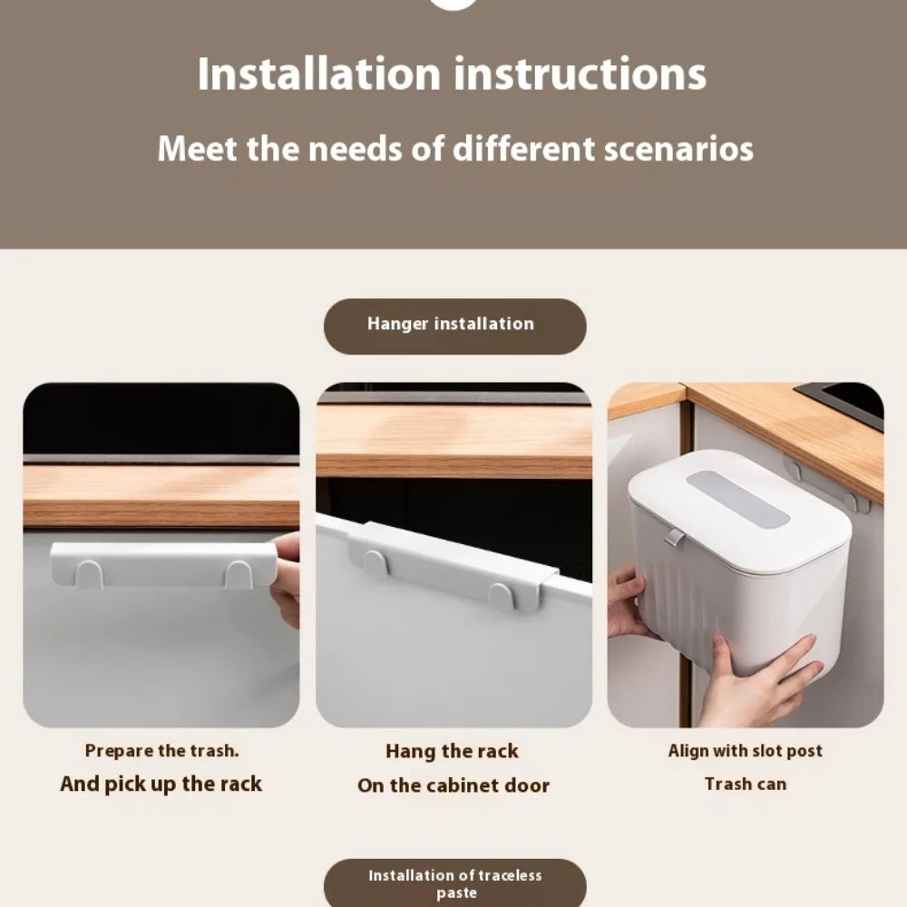 Wall-Mounted Trash Bin with Silicone Handle - Two-Way Opening Lid PP Storage Tube
