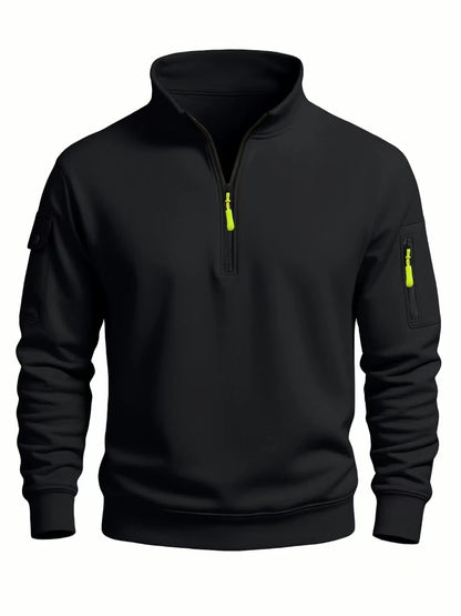 Men's sweatshirt 2025 autumn and winter new casual sports casual long sleeved high neck half zipper windproof top