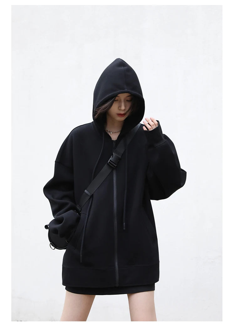 CHIC VEN Women Sweatshirts Hoodies Solid Loose Casual Hooded Female Tops Lady Coat Medium Length Overcoat Spring Autumn 2025