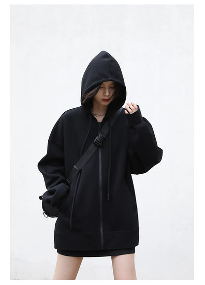 CHIC VEN Women Sweatshirts Hoodies Solid Loose Casual Hooded Female Tops Lady Coat Medium Length Overcoat Spring Autumn 2025
