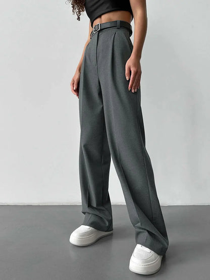 Classic Formal Straight Leg Pants Spring and Summer Women's Versatile Casual Wear Loose Fit Office Tourism Darp Wide Leg Pants