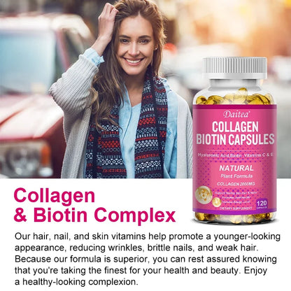 Collagen Biotin Supplement - Hyaluronic Acid Biotin Vitamin C E - Hair Skin Nails Joint Support and Energy Boost Vegan Capsules
