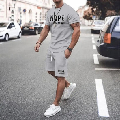 Fashionable men's summer new letter printed breathable round neck T-shirt shorts set outdoor quick drying casual clothing