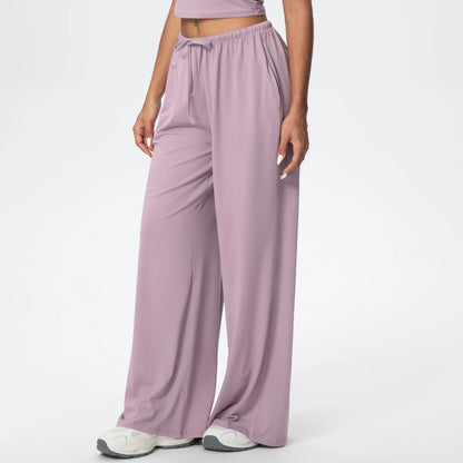 Breathable Solid Color Loose Yoga Pencil Pants Lifting Buttocks Sports Quick Drying Wide Leg Pants With Pockets Gym Yoga Pants
