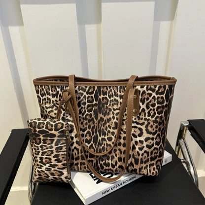 Leopard Print Tote Bag - Women's PU Leather Large Capacity Casual Travel Purse