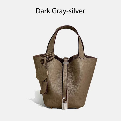 Women Leather Bucket Bag - Genuine Leather Handbag | Large Tote Bag With Silver Hardware