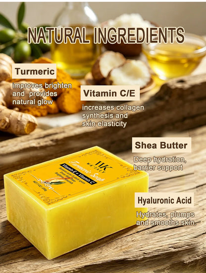 WK JALY Natural Turmeric Soap, Vitamin E + Vitamin C Body Wash, Remove Acne, Dark Spots, Even Skin Tone for Women, 200g/7oz