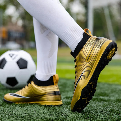 Men Football Boots – Lightweight Leather Soccer Shoes With Ankle Support Cleats