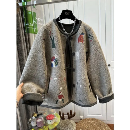 Lamb Wool Coat Women Fleece Sweatshirt Zipper Long Sleeve Jacket Warm Autumn Winter Jacket Loose Korean Fashion Streetwear New