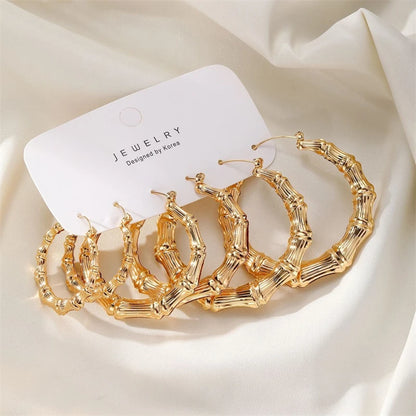 Geometric Round Hoop Earrings Set – 3 Pairs, Gold Tone