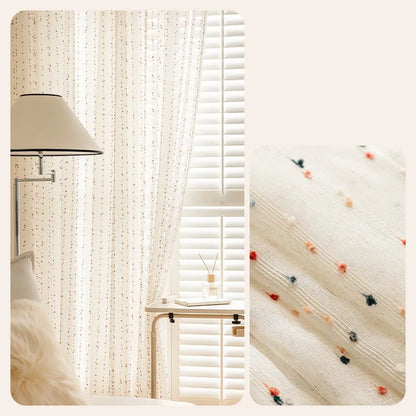 Linen Transparent Curtain – Vintage Rainbow Jelly Bean Design | Easy Hang Bay Window Panel