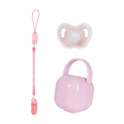 3Pcs Baby Apple Pacifier Set Silicone Soother with Spring pacifier chain and PP storage Box 100% BPA Free Portable Pacifier Set