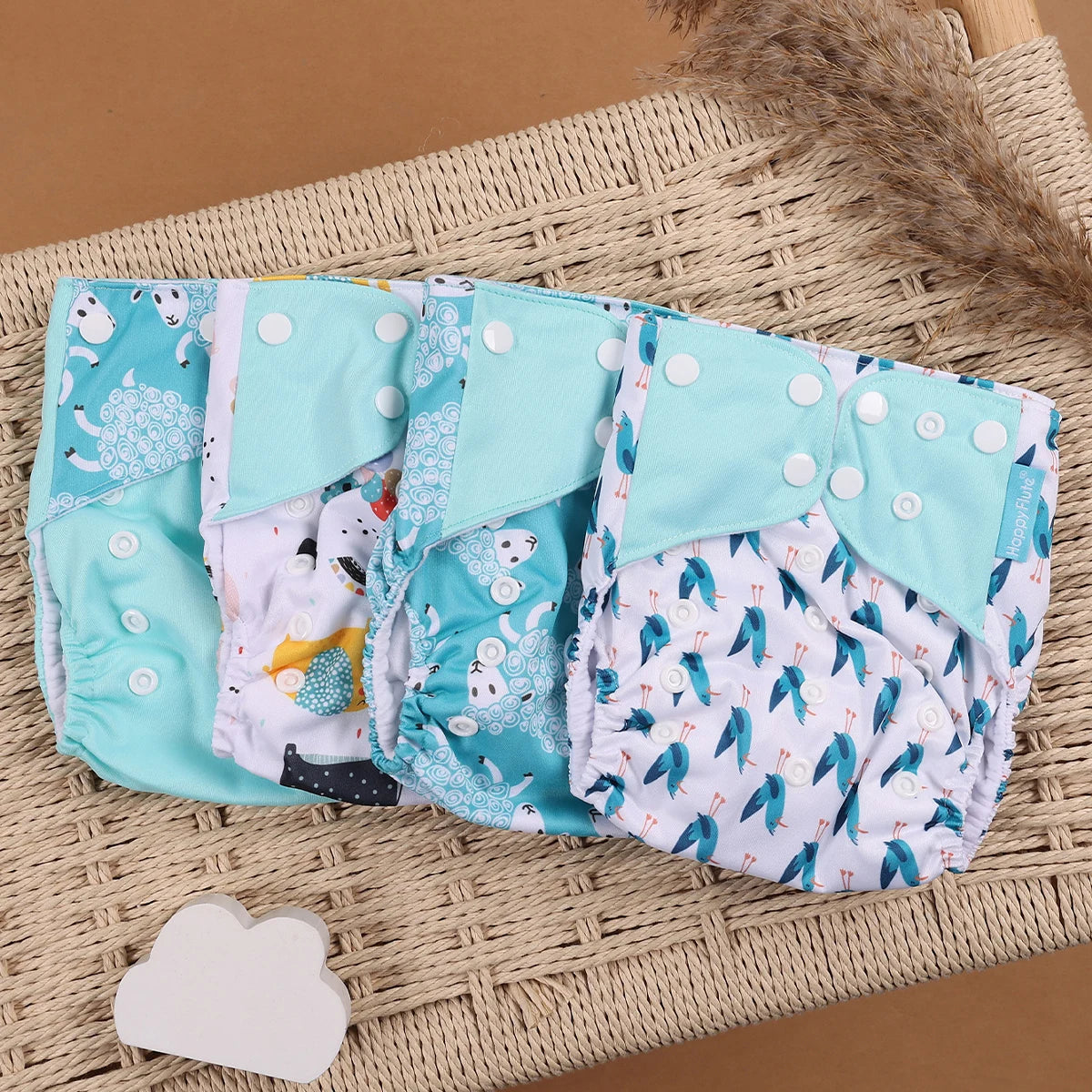 Eco Friendly Cloth Diaper - HappyFlute 4Pcs Reusable Baby Diaper Set Waterproof Pocket Design