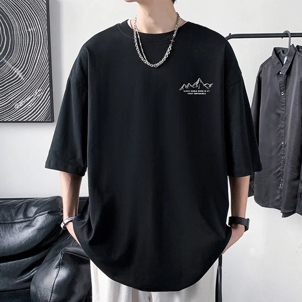 Men's Cotton T-shirt Front Back Print Half Sleeve T-shirt Men's Cotton Summer Loose Oversized Casual O-neck Male Tees