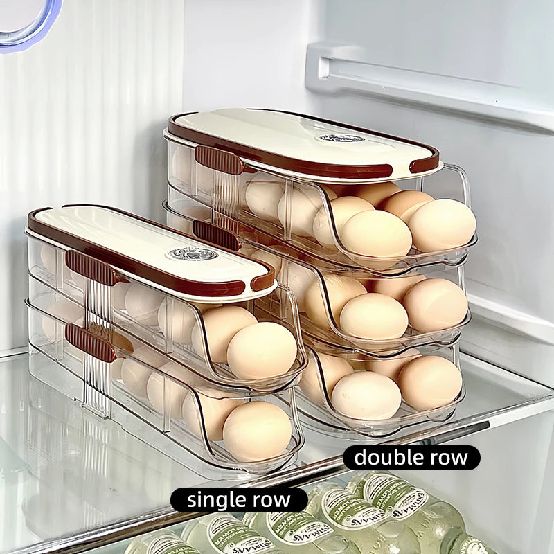 Egg Storage Box - Automatic Rolling Egg Holder Rack for Refrigerator