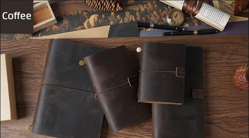 Leather Travel Journal - Refillable Notebook With Embossed Leather Cover, Handmade Diary