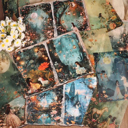 DIY Scrapbook Kit - A5 Papers Transparent Acid Papers  Fantasy Forest Stickers - ZOOMNSTORE