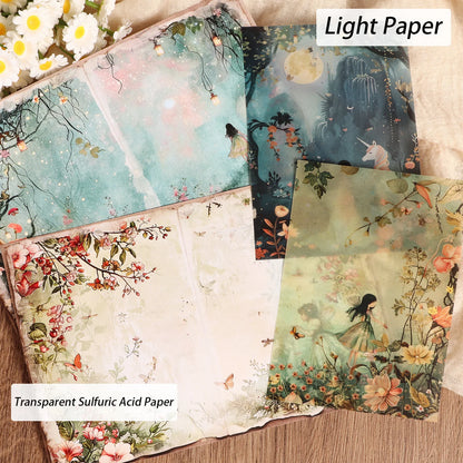 DIY Scrapbook Kit - A5 Papers Transparent Acid Papers  Fantasy Forest Stickers - ZOOMNSTORE