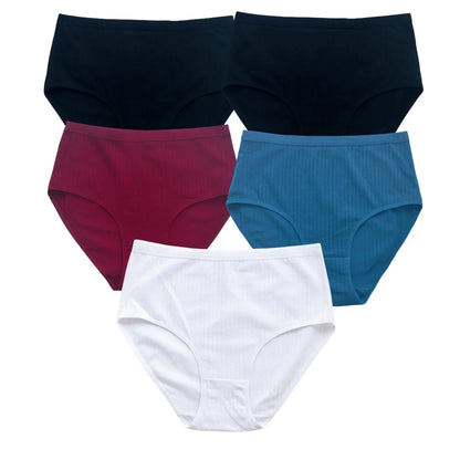 5Pcs/Set High Rise Panties Women Cotton Briefs Sexy Lingerie Ribbed Basic Daily Underwear Soft Stretch Ladies Intimates S-XXL
