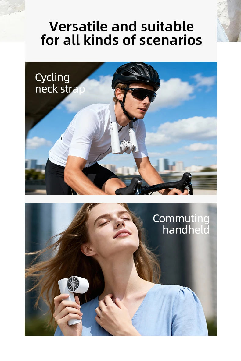 Detachable Ice-Cool Neck Fan, 360° Cooling with Freezable Ice Ring , 3 Speeds, Large Battery, Hands-Free for Outdoor, Commuting