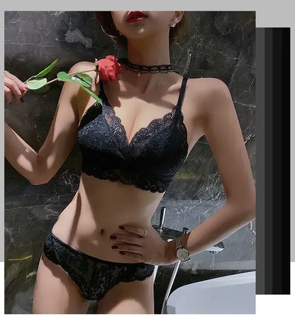 Japanese-style Pure Sensual Lace-trimmed Lingerie for Women, A Thin and Sexy Summer Bra Without Underwire