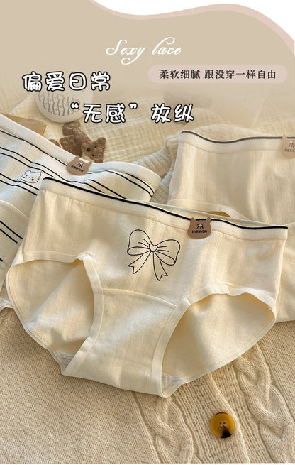 Women Underwear Pure Cotton Antibacterial Properties Underpants Cute Cartoon Waist Extended Crotch Women's Girl Triangle Pants