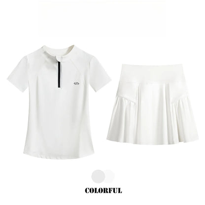 DRUR 2pcs Tennis Skirt Set Women Summer Sports Suit 2 Piece Fitness Top Skort Sets Ladies Golf Wear Set Sportswear Outfits 2025