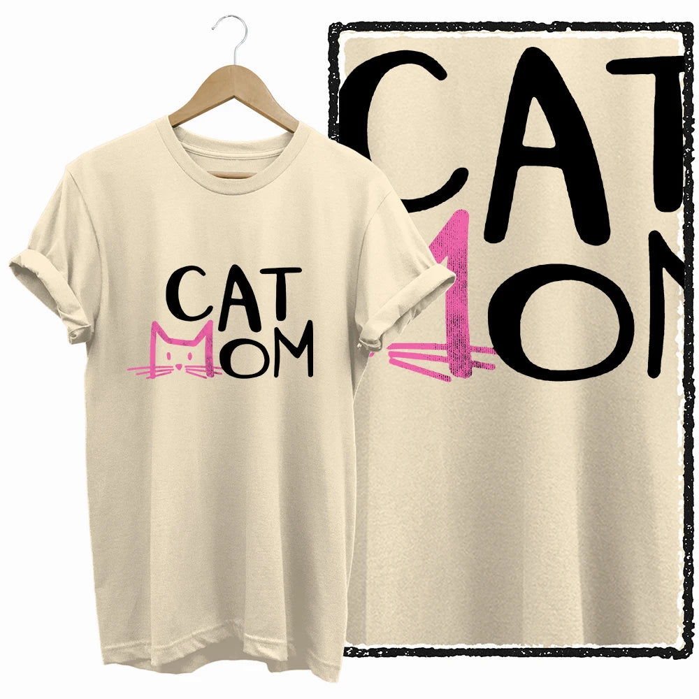 COOLMIND BEIGE cat print exclusive graphic 100% cotton women T shirt big size loose cotton cat lover women tshirt LOVELY cat tee