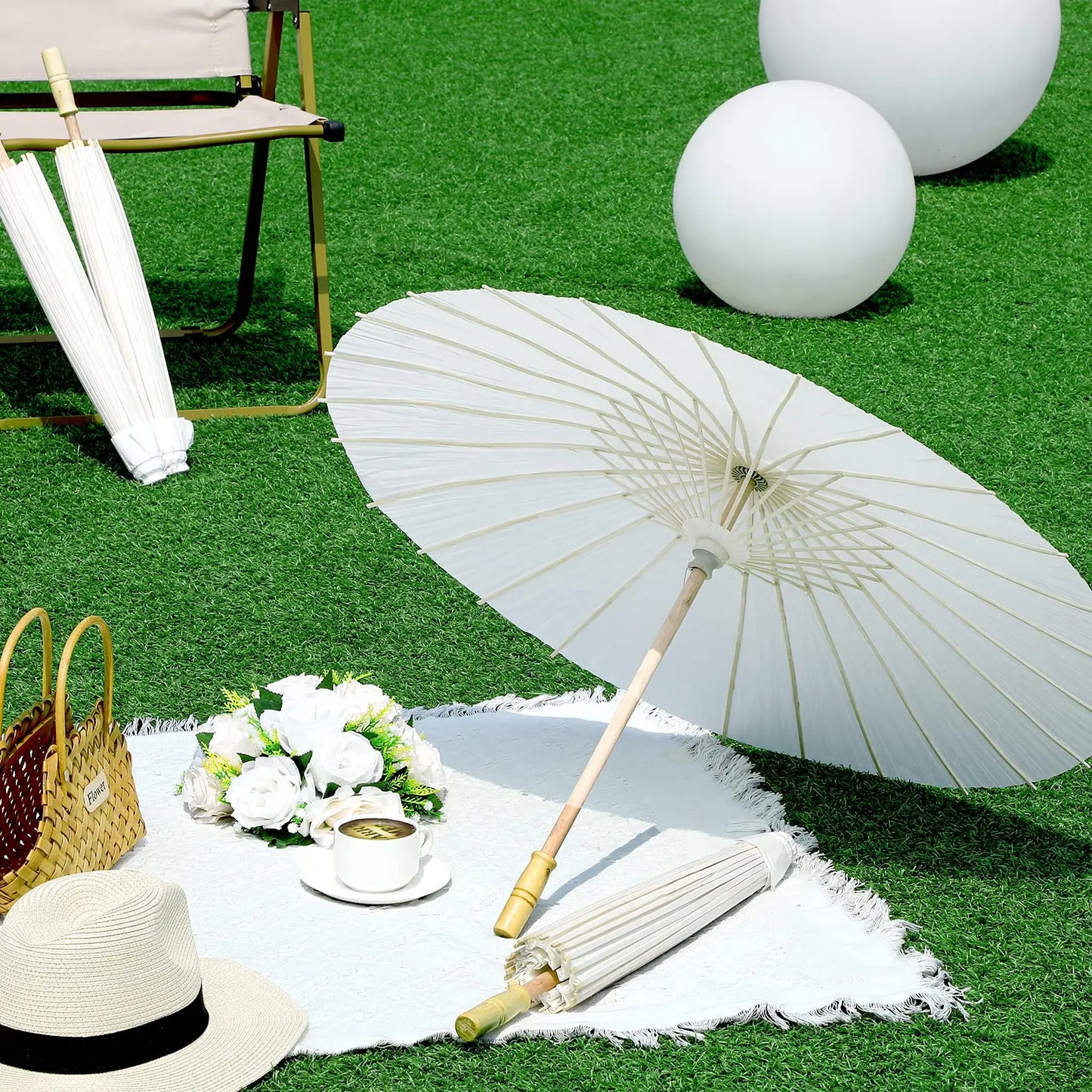 60/84cm Wedding Paper Umbrellas Chinese Wooden handle White DIY  Rustic Photography Props for Baby Shower Party Wedding