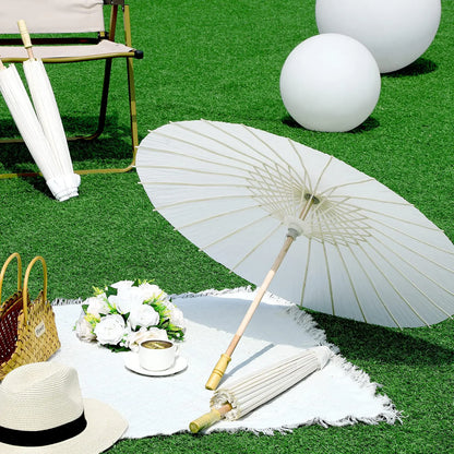 60/84cm Wedding Paper Umbrellas Chinese Wooden handle White DIY  Rustic Photography Props for Baby Shower Party Wedding