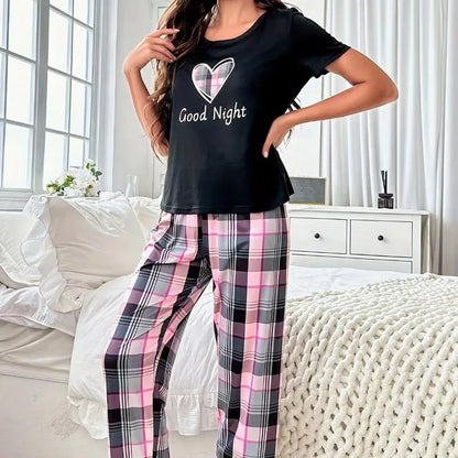 Women's Short Sleeve Crew Neck Top With Shorts And Pants 3 Piece Loungewear Sleepwear Lounge Sets Nighty Print Casual Pajama Set