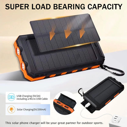 20000mAh Solar Power Bank Large Capacity Portable Outdoor Fast Charging Built-in Li-polymer Battery LDE Light for iphone Samsung